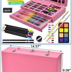 Sunnyglade 145 Piece Deluxe Art Set, Wooden Art Box & Drawing Kit with Crayons, Oil Pastels, Colored Pencils, Watercolor Cakes, Sketch Pencils, Paint 