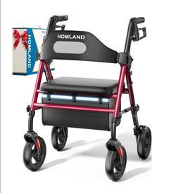 HOMLAND Foldable Rollator Walkers for Seniors with Seat, 16" Enlarged Seat