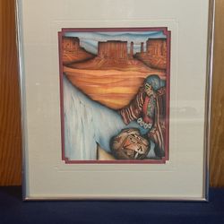 Gorgeous Vtg "Mariita" Southwest Landscape by Amado Maurilio Peña, Framed & Double Matted Art Print