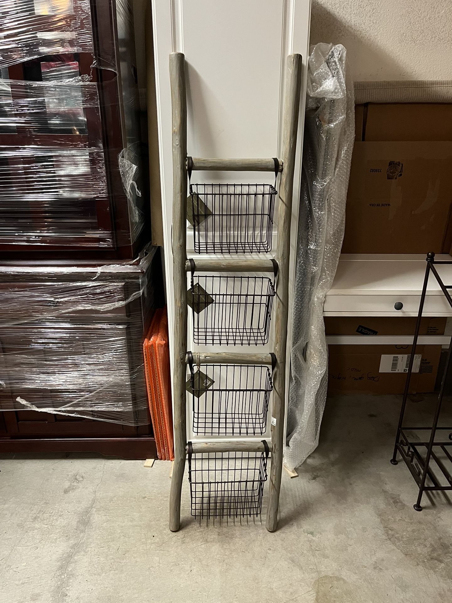 Cost Plus World Market Rustic Ladder With Basket Decor/Storage