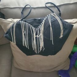 Spaghetti Bralette W/ Fringe Rhinestone