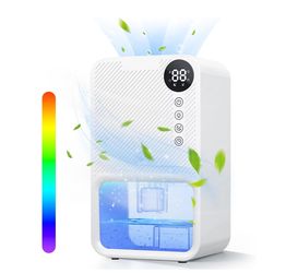 Dehumidifiers for Home with Digital Humidity Display, 37oz Basement Dehumidifier with 7 Colors LED, Auto Shut-Off, Timer & Laundry Dry, Small Dehumidi