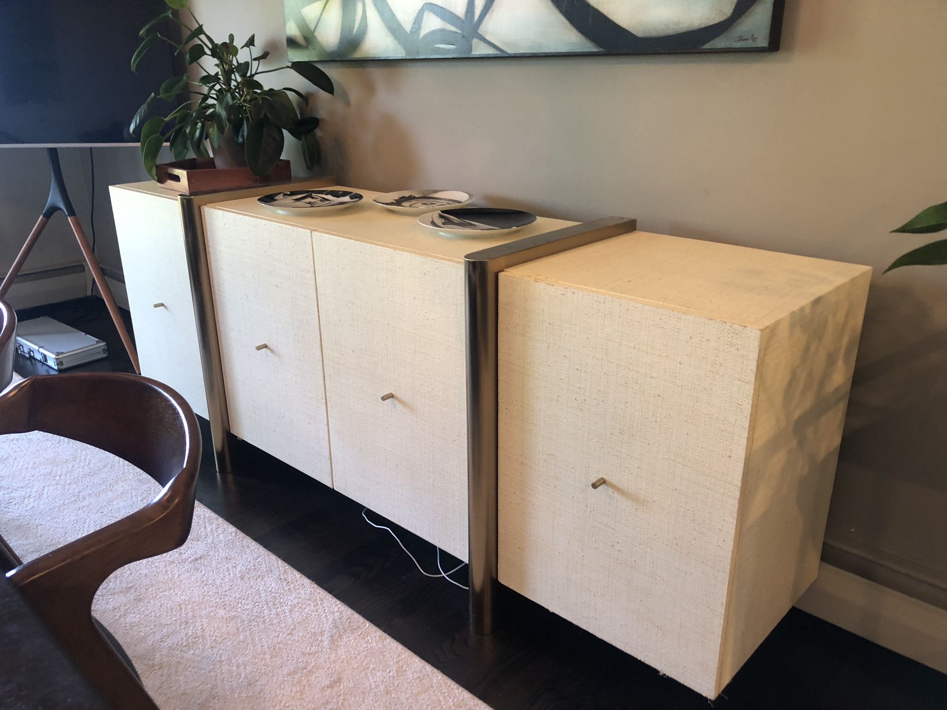 CB2 White Lacquered Linen Credenza