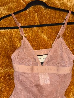 Gucci Tulle Mesh Bodysuit GG Monogrammed Dusty Rose
