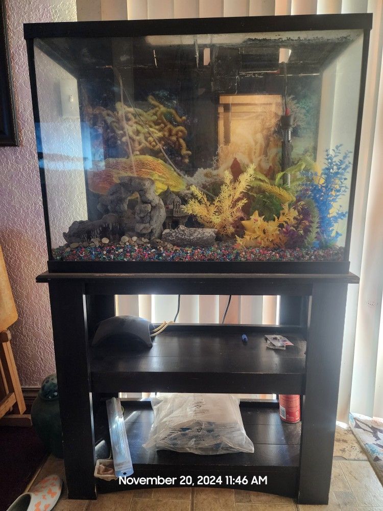 35 Gal Fish Tank With Stand & Accessories 