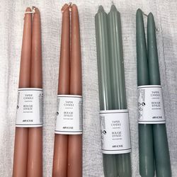 BNIB H&M Home 20” Tapered Candles Peach And Green
