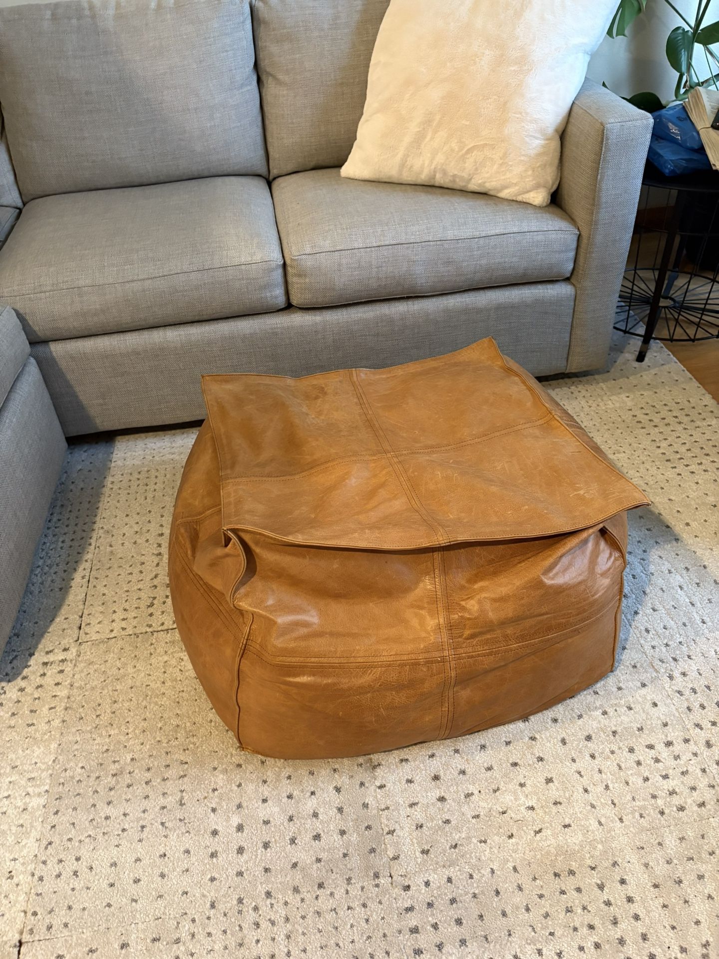 Tan Genuine Leather Ottoman