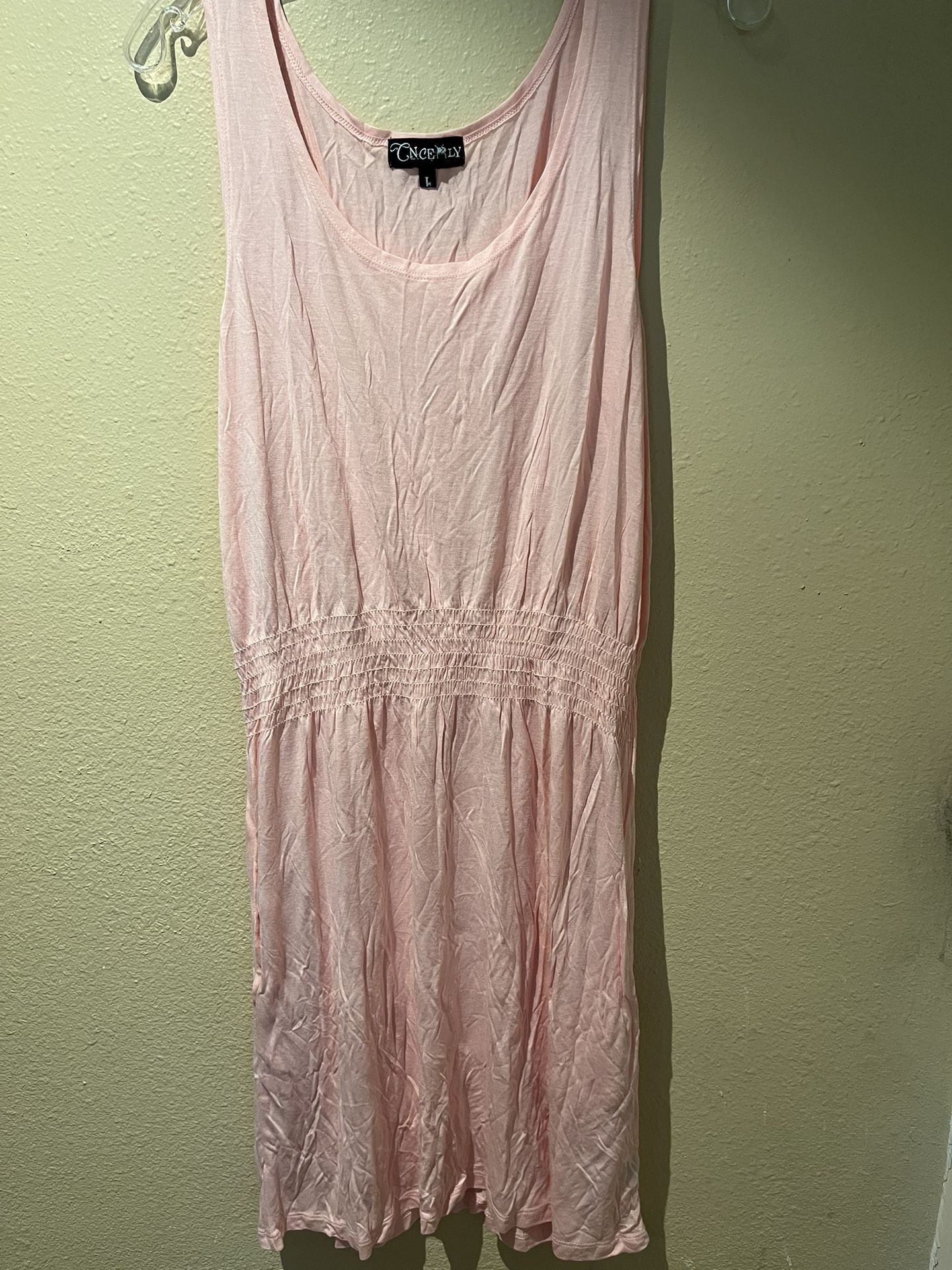 Sundress Sleeveless Elastic Waist Pullover Blue Green White Lt Pink S/M/L