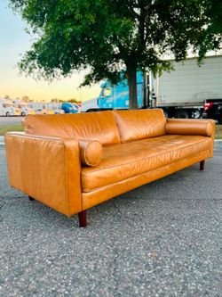 Leather Caramel Sofa Loveseat Mid Century Modern Couch FREE DELIVERY