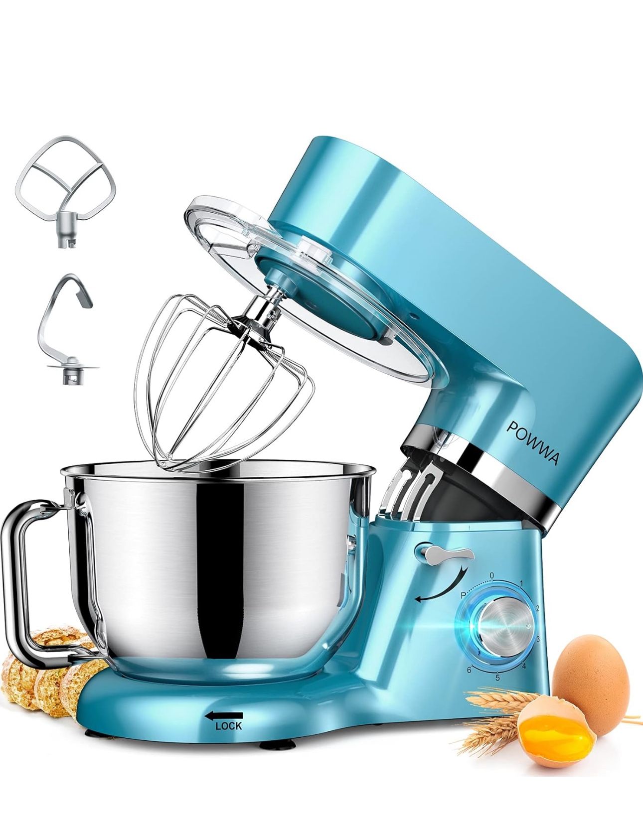 Stand Mixer, POWWA 6.5 Quart Electric Mixer, 6+1 Speed 660W Tilt-Head Kitchen Food Mixers with Whisk, Dough Hook, Mixing Beater & Splash Guard for Bak