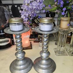 PAIR HEAVY METAL CANDLE HOLDERS 