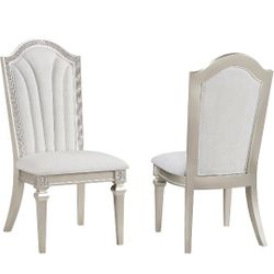 Benjara Nive 20 Inch Set of 2 Dining Chairs, Tall Arch Back, Silver, Ivory Chenille
