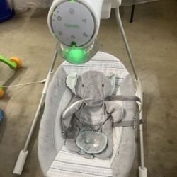 Ingenuity InLighten 5-Speed Baby Swing - Swivel Infant Seat, 5 Point Safety Harness, Nature Sounds, Lights