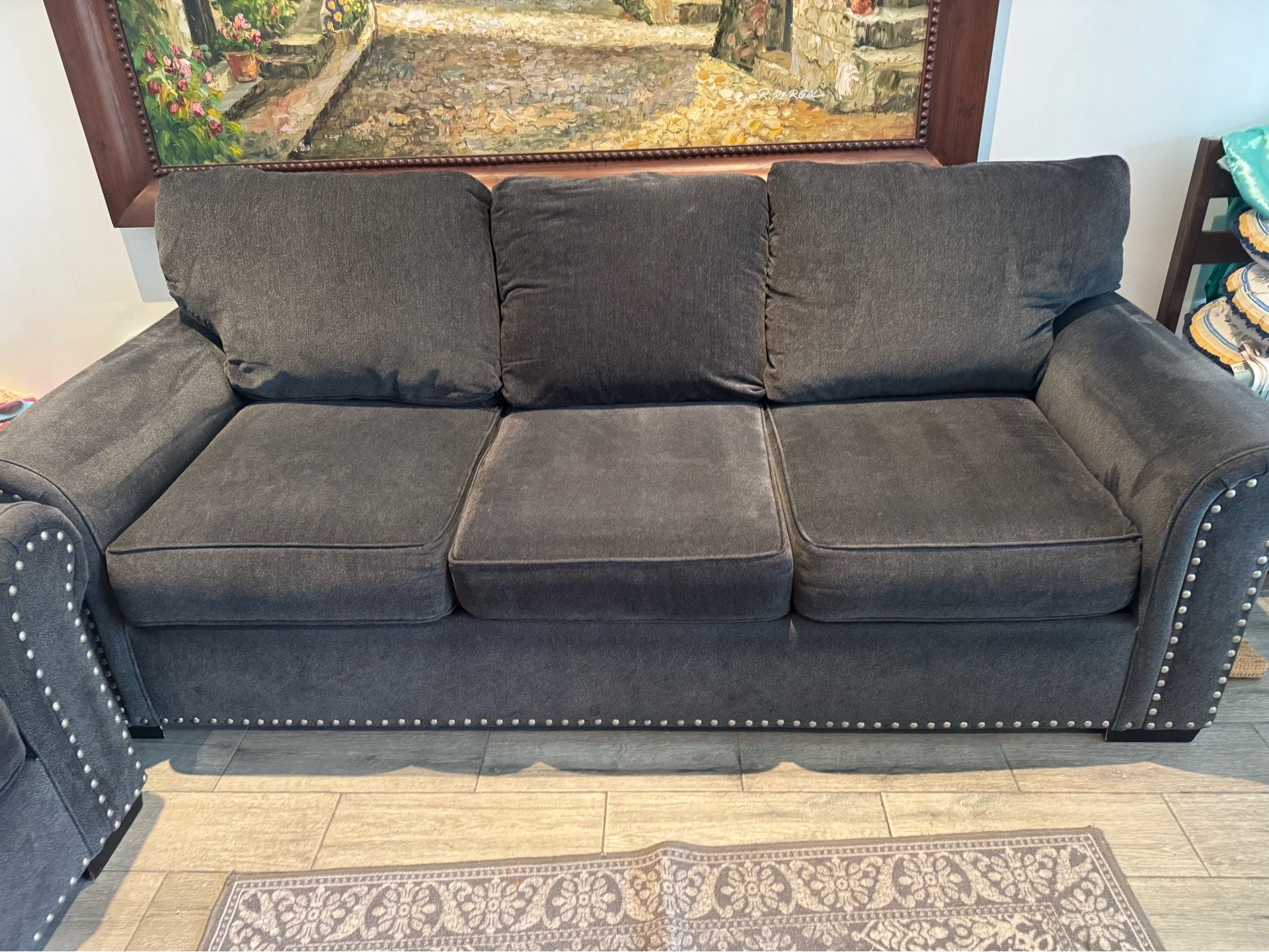 Dark Navy Blue Grey Couch 2 piece set