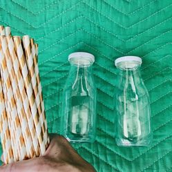 Glass Jars With Lids And Straws, Set Of 10