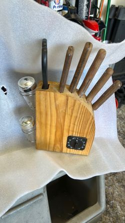Set a knife wooden scissor holder timer sal and pepper