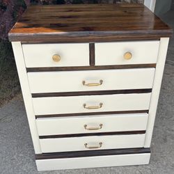 Ethan Allen Bohemian Refinished Cream And Brown Dresser