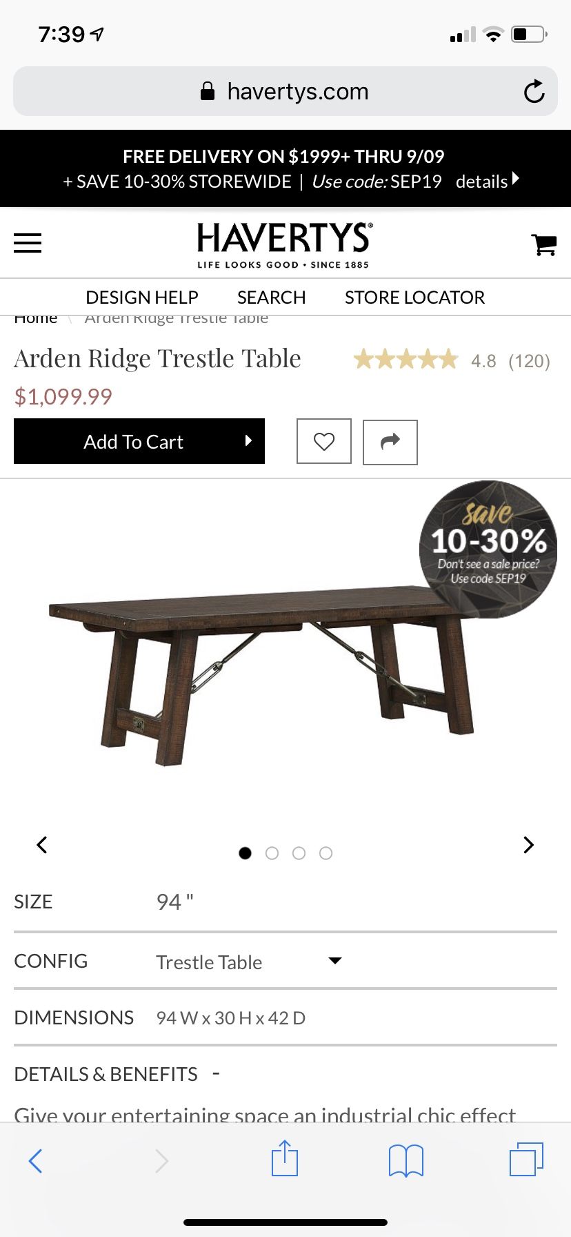 Havertys Arden Ridge Dining Table