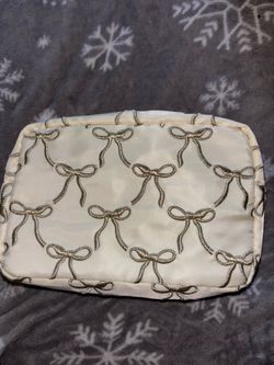 makeup bag cream white with bows