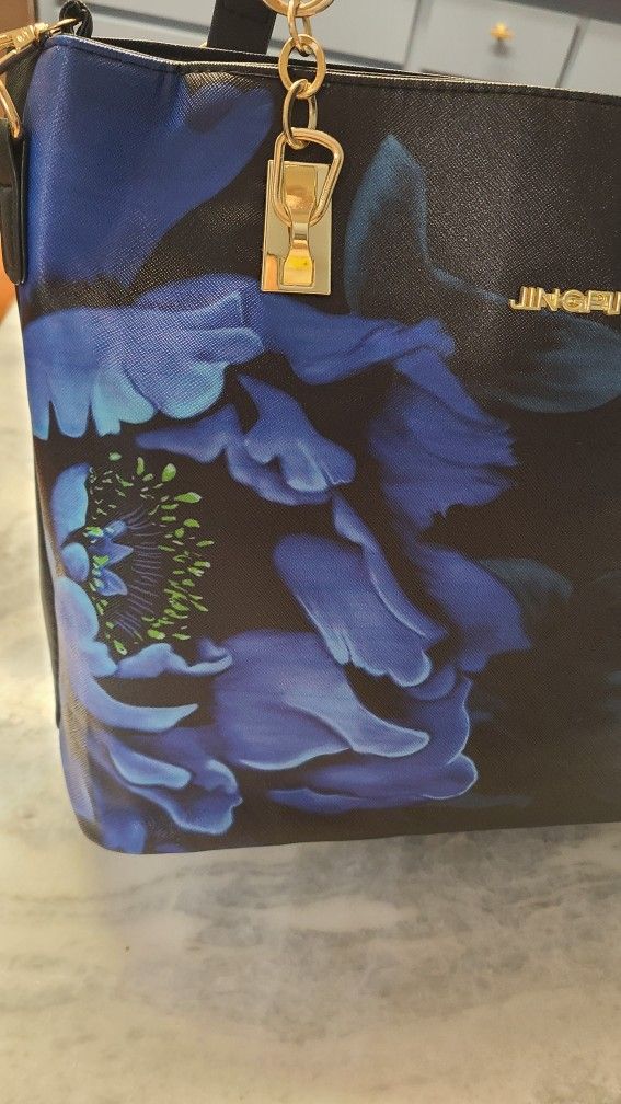 Black and Blue Floral Women's Bag -3 Piece Set