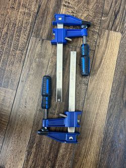 Set Taytools Medium Duty Adjustable Bar Clamps, Quick-Release Clutch Style American F Style, 2-1/2 Inch Throat Depth, Serrated Rail, Soft Grip Handle 