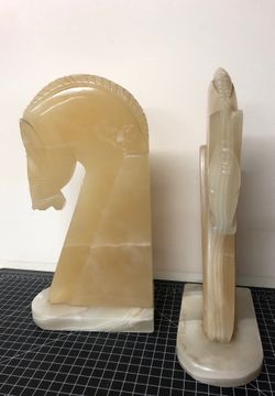 Vintage large marble horse head bookends 13”