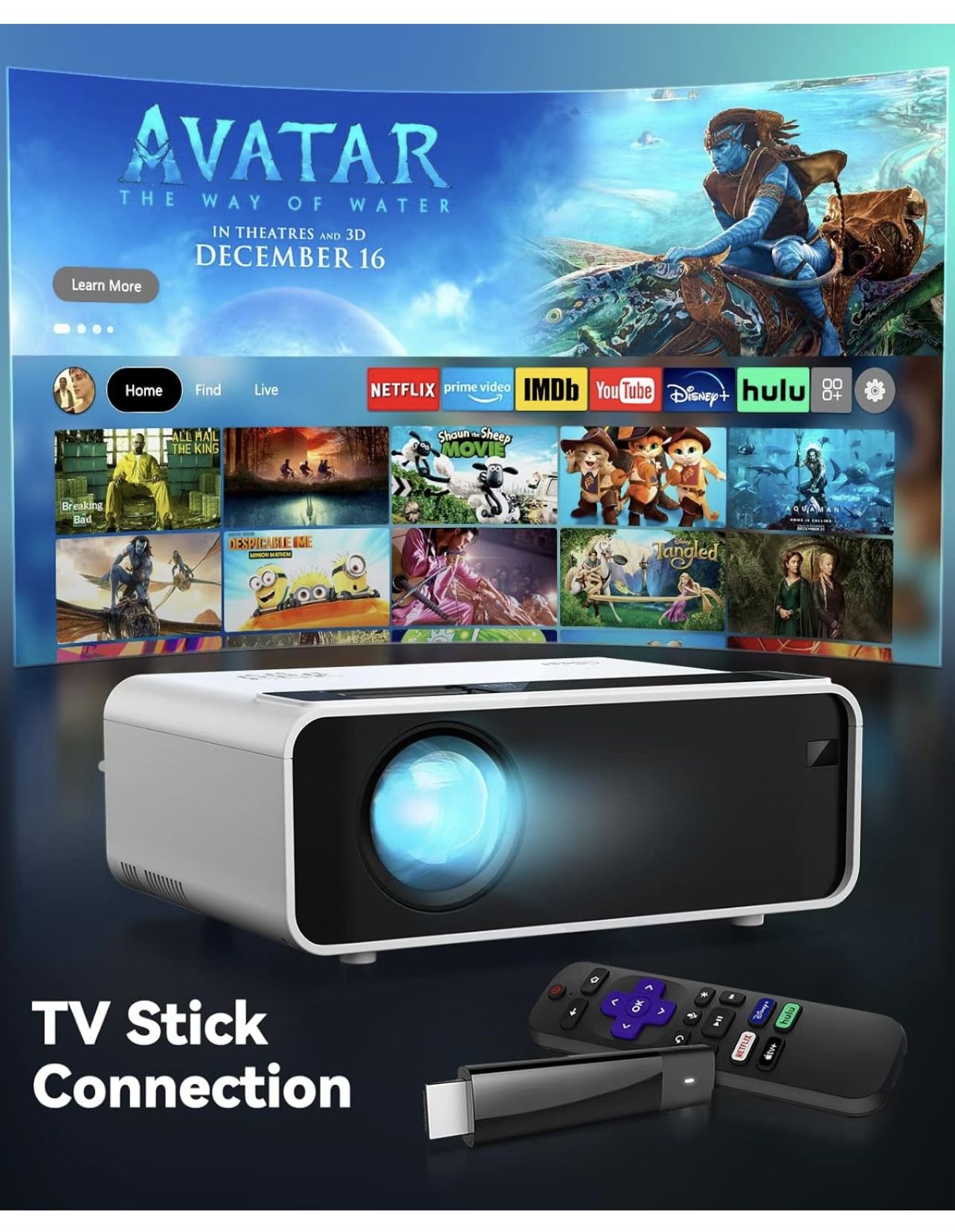 Cibest Mini Projector, CiBest Native 1080P Projector Outdoor, 9500L Full HD Portable Projector, Small Home Movie Projector 200"
