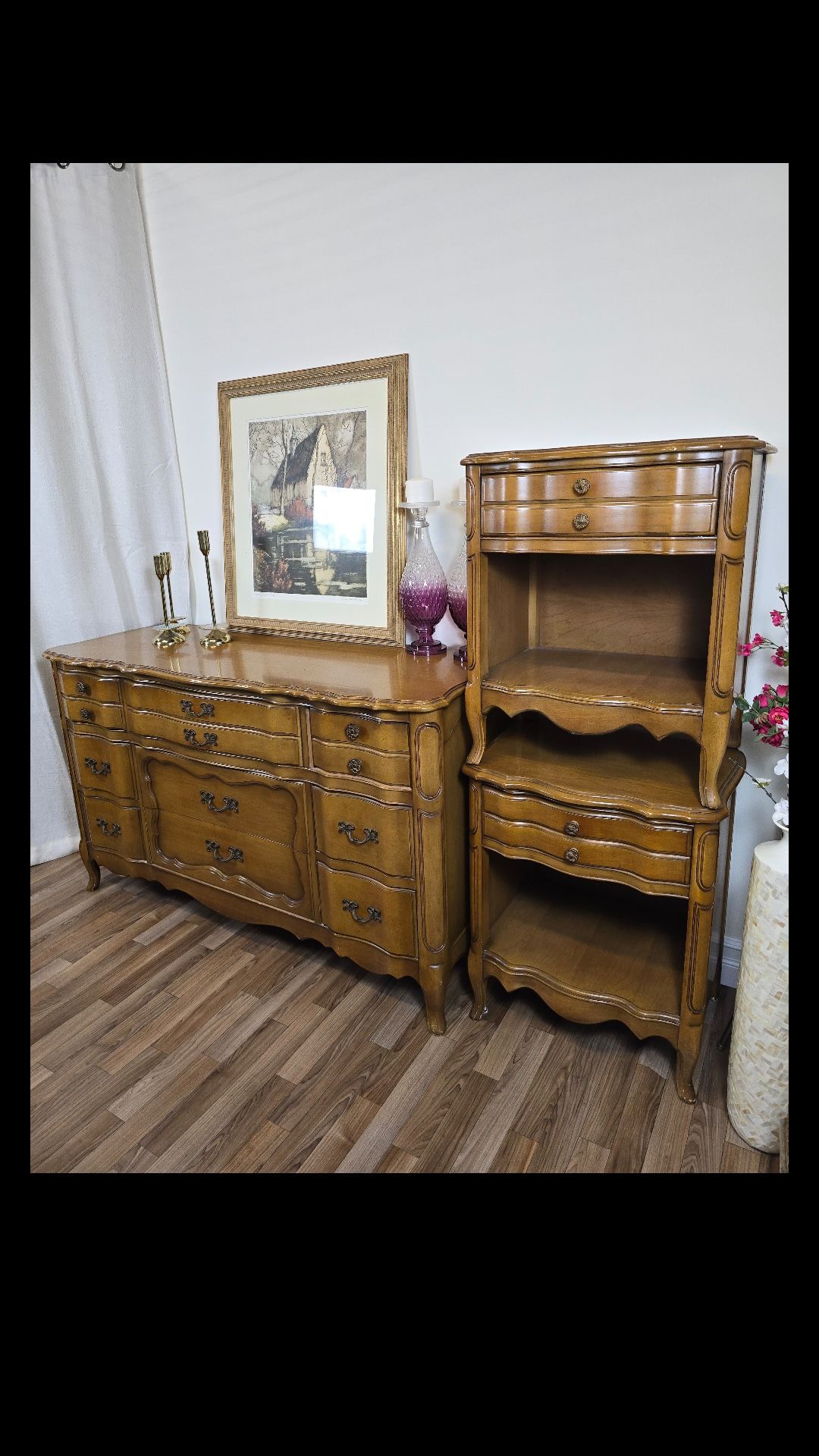🚚 FREE Delivery + French Provincial Wood Set, Long Dresser+2 Nightstands , Original Finish NR25206