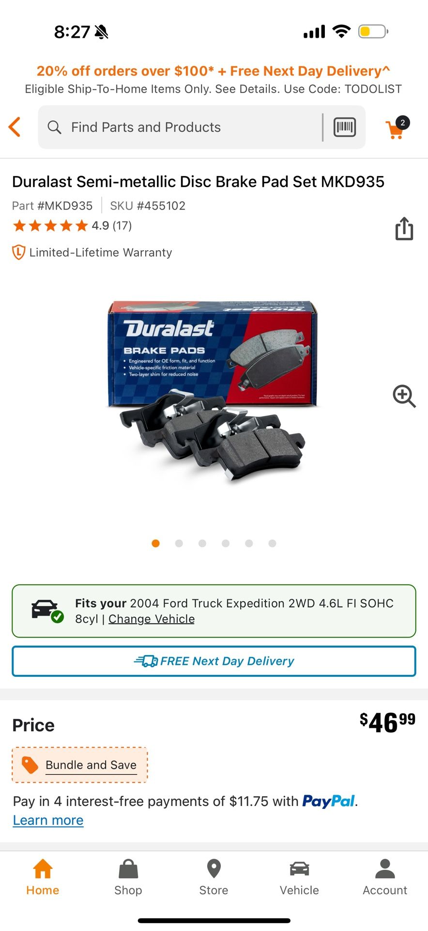 2004 Ford Expedition Rear Duralast Semi-metallic Disc Brake Pad