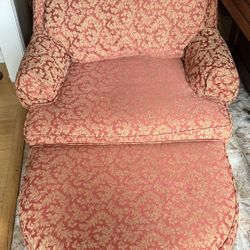Red Patterned Armchair With Ottoman