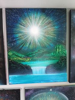 Original spray paint art Galaxy Landscape Canvas Painting