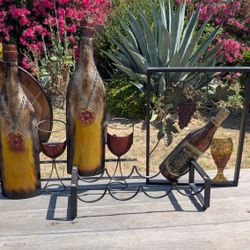 Rustic Tuscan Wine Art Set – 2 Metal Wall Pieces & Decorative Countertop Wine Rack

