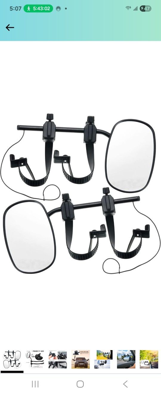 2 Pcs Towing Clip on Mirror Universal Extension Mirror Kit Black Bar Adjustable 360 Degree Rotation Tow Mirror for Trailer RV Rearview Mirror C