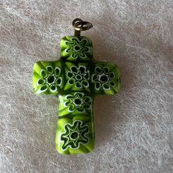 Italian Green Murano Glass Cross