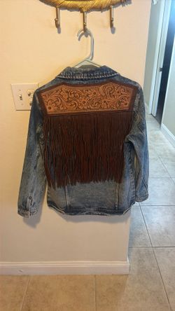 Women’s Medium Denim And Leather Jacket $40 93309