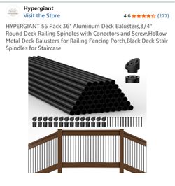 Aluminum rails- 50 Pack 36" Aluminum Deck Balusters,3/4" Round Deck Railing Spindles with Conectors and Screw,Hollow Metal Deck Balusters for Railing 