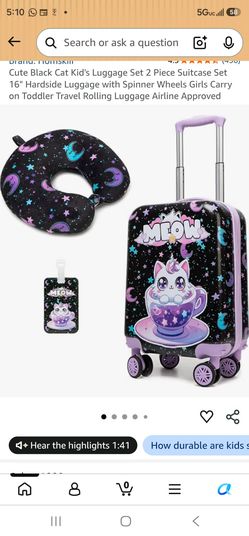16" Hardside Luggage with Spinner Wheels, Toddler Travel Rolling Luggage