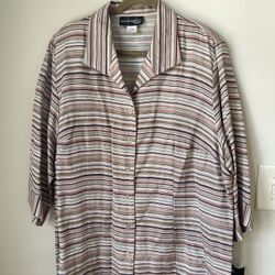 Requirements Top Womens Size 22W Brown Red Stripe Loose Tunic Preppy Ladies $72