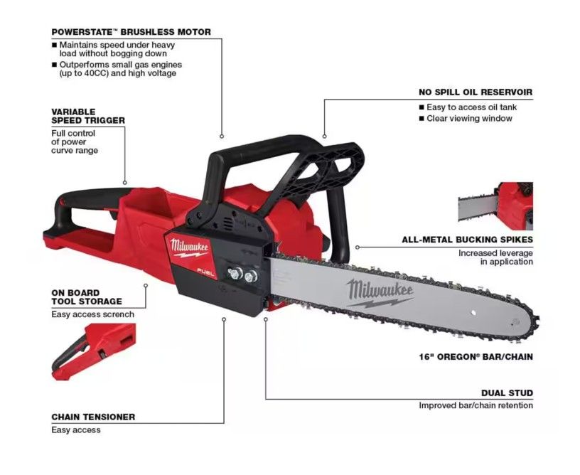 Milwaukee Chainsaw 16" Inch M18 FUEL Brushless Cordless 18 Volt Li-Ion 2727-20