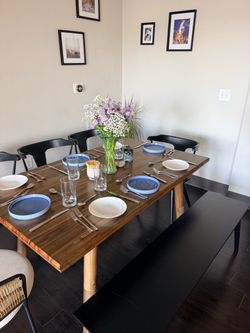 Four Hands table with pottery barn chairs and bench