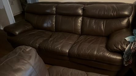 Brown leather couch set