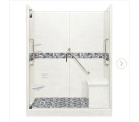 Newport Freedom Grand Hinged 32 in. x 60 in. x 80 in. Left Drain Alcove Shower Kit in Natural Buff and Chrome Hardware