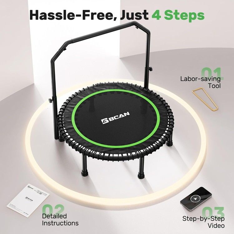 BCAN 550 Lbs Foldable Mini Trampoline 48 Inches Stable & Quiet - New $189