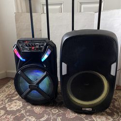 2 Rechargeable Bluetooth Speakers And 1 Stand In Working Condition $90 Both Firm On Price