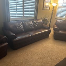 100% Top Grain Leather Sofa And 2 Chairs