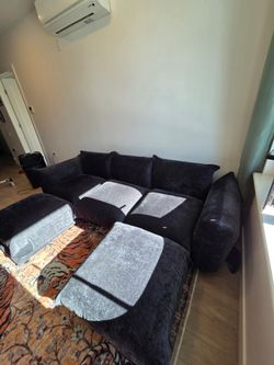 Sofa Couch Sectional Dark Gray 3 seats 2 ottomans