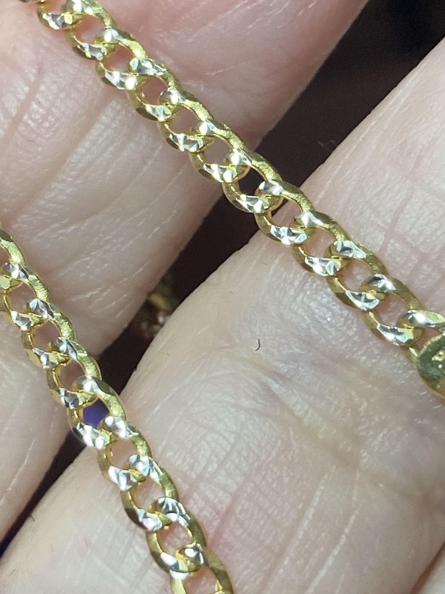 3 mm Wide Two Tone Sterling Silver Gold plated Cuban Chain. 20 “ Long
