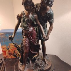 Auguste Moreau Bronze & Marble Male & Female Lovers Sculpture Statue