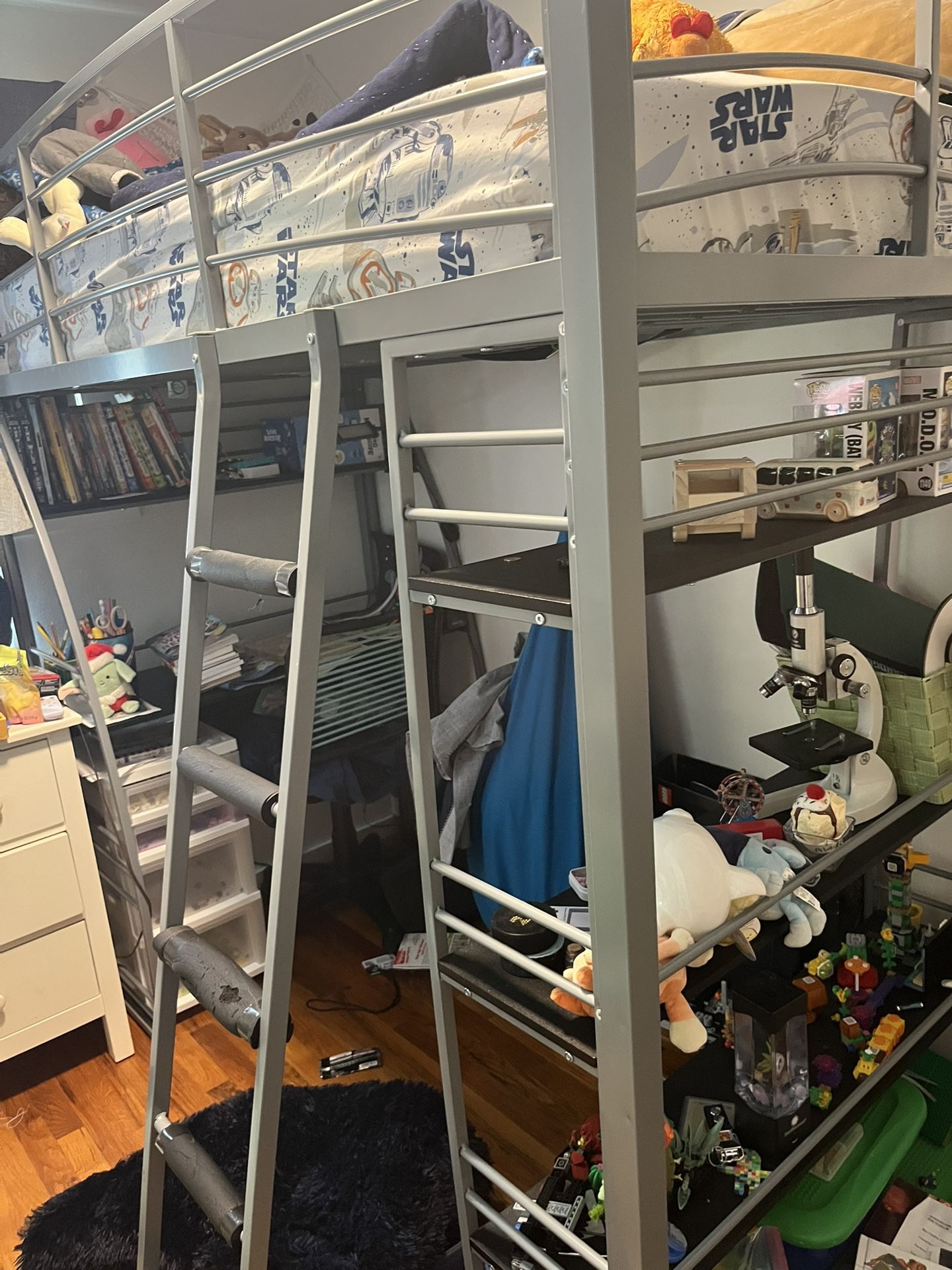 loft bed with desk and shelves