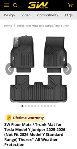 3W Floor Mats / Back Row Mat for Tesla Model Y Juniper 2025-2026 (Not Fit 2026 Model Y Standard Range) Thorex™ All Weather Protection
